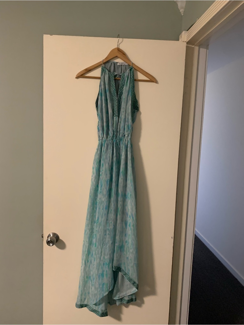 Chelsea Flower High-Low Maxi Dress – Aqua Blue Boho Resort Dress